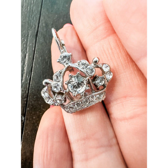 Signed Kirks Folly Rhodium Plated Clear Crystal Victorian Revival Drop Earrings - Picture 5 of 6